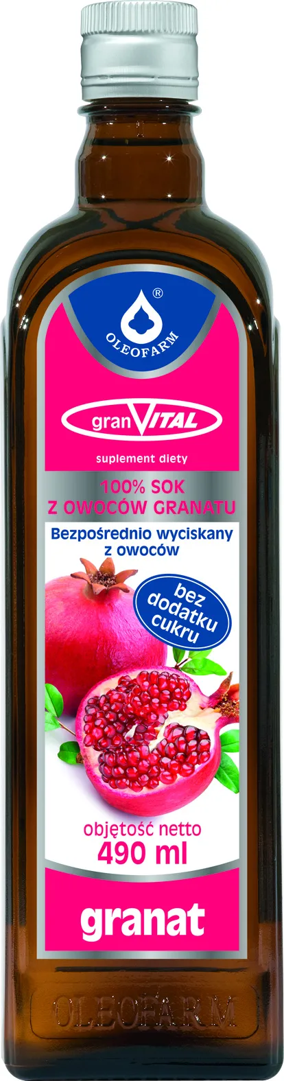Oleofarm Granvital Sok z Granatu 100%, 490 ml
