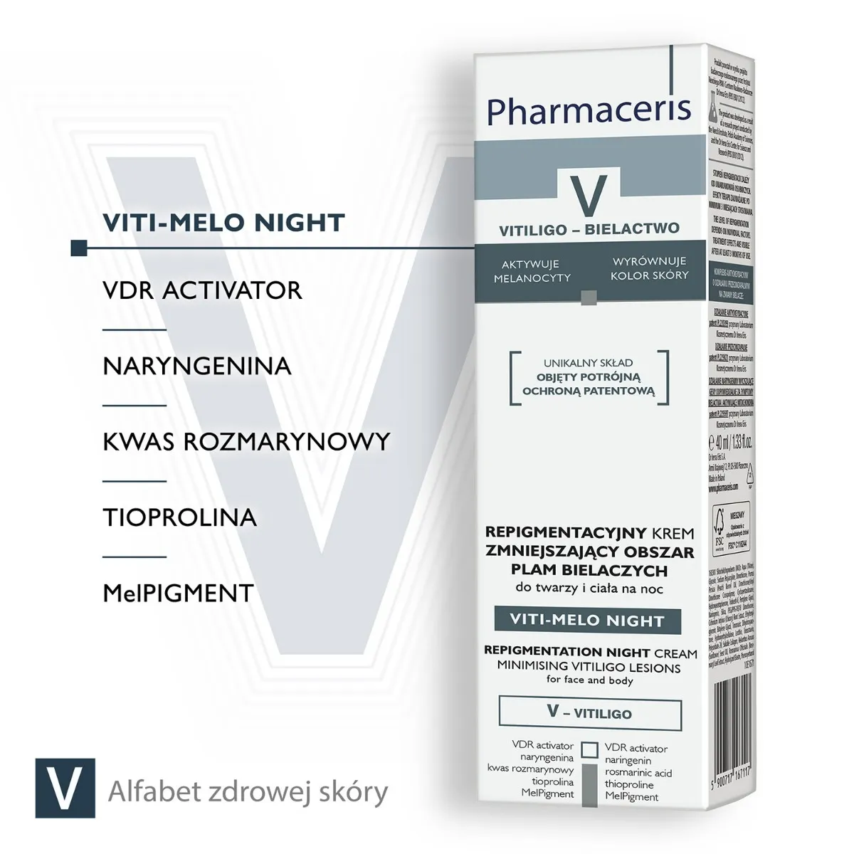 Pharmaceris V Viti-Melo Night, krem repigmentacyjny na noc, 40 ml 