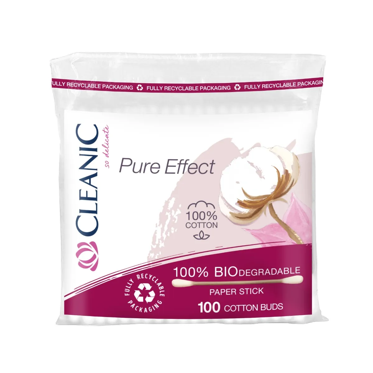Cleanic Pure Effect, patyczki do uszu folia, 100 sztuk