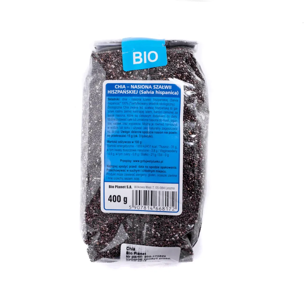 Chia - nasiona szałwii hiszpańskiej, bio, 400 g 