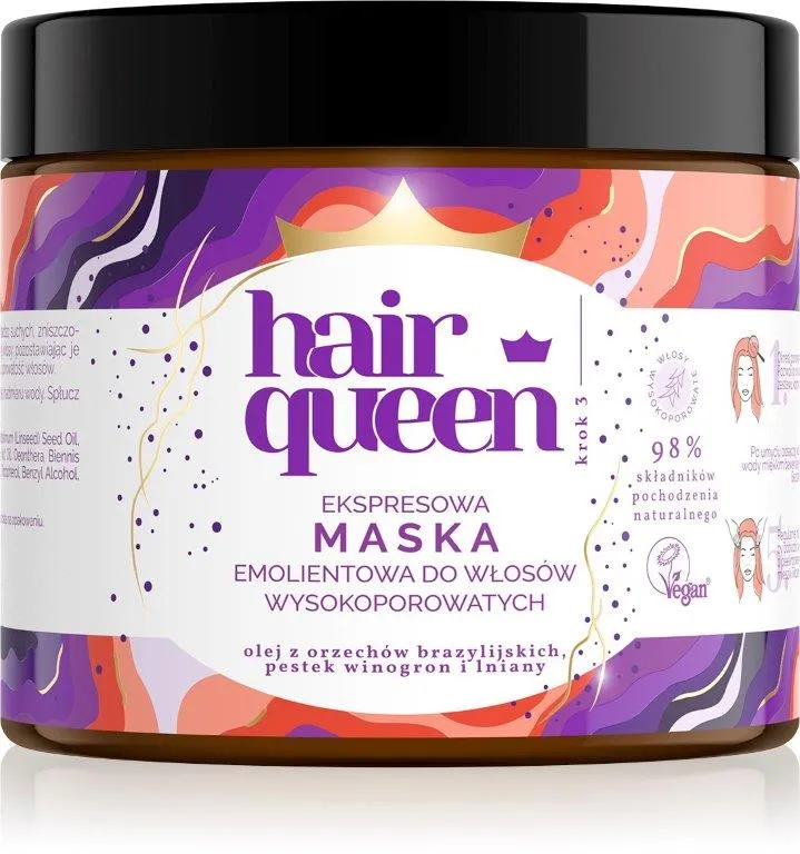 Hair Queen ekspresowa maska emolientowa do włosów wysokoporowatych, 400 ml