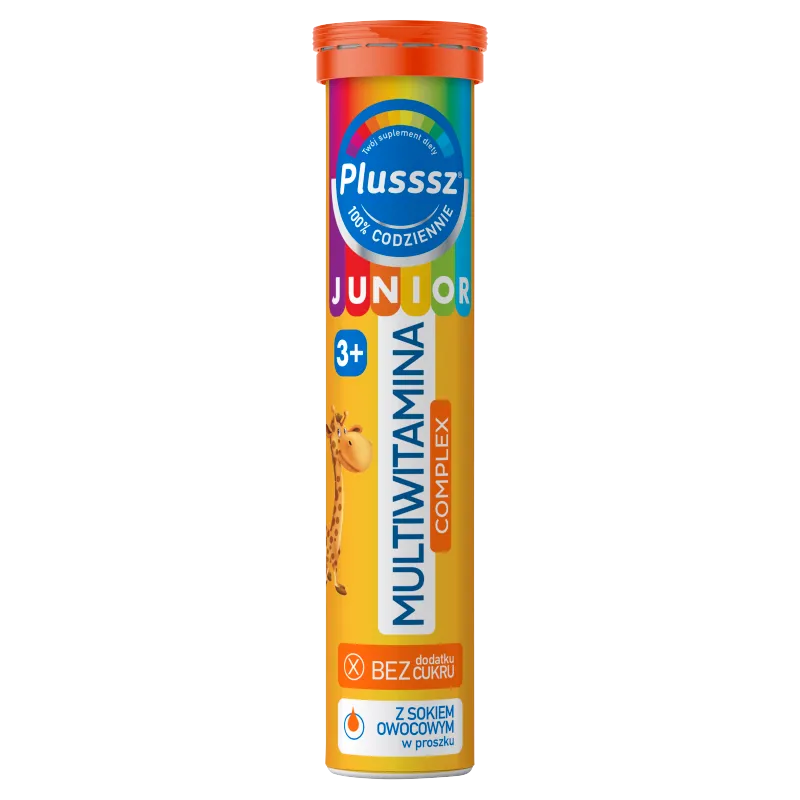 Plusssz Junior Multiwitamina Complex, suplement diety, smak tropikalny, 20 tabletek musujących 