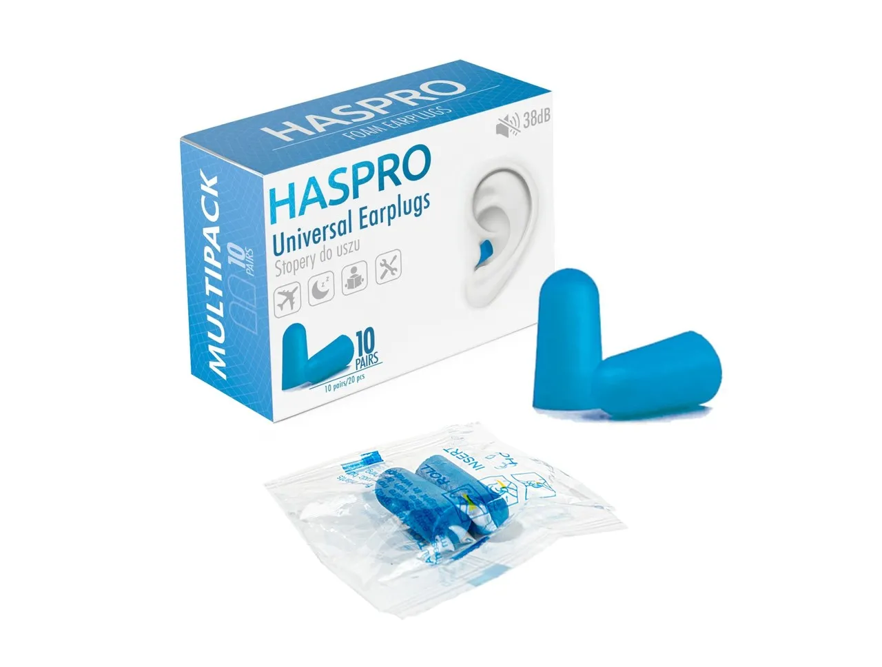 Haspro Multi10, stopery do uszu, kolor niebieski, 10 par 