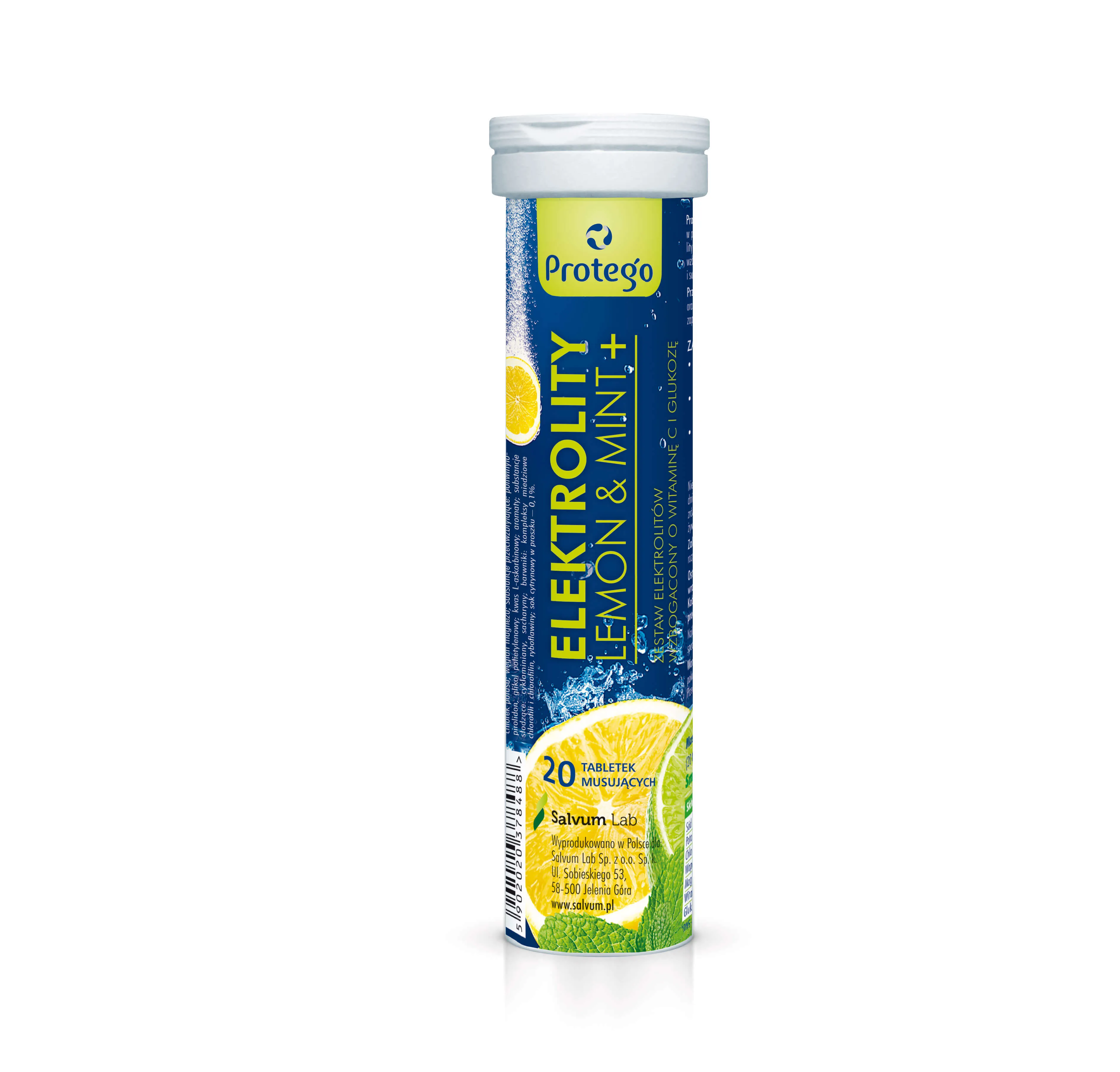 Protego Elektrolity Lemon Mint+, suplement diety, 20 tabletek musujących