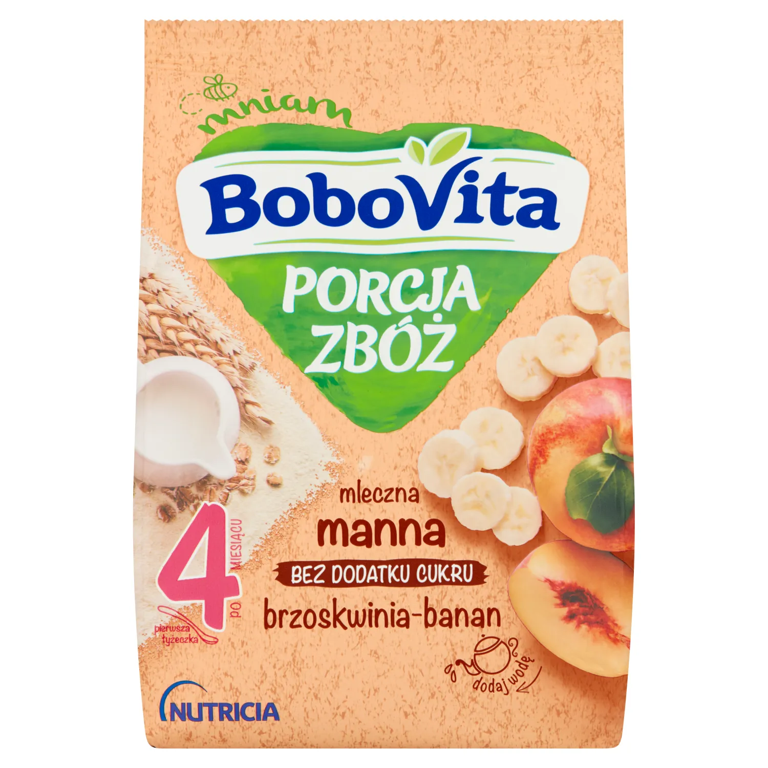 BoboVita Porcja Zbóż mleczna kaszka manna z brzoskwiniami i bananem, 210 g 