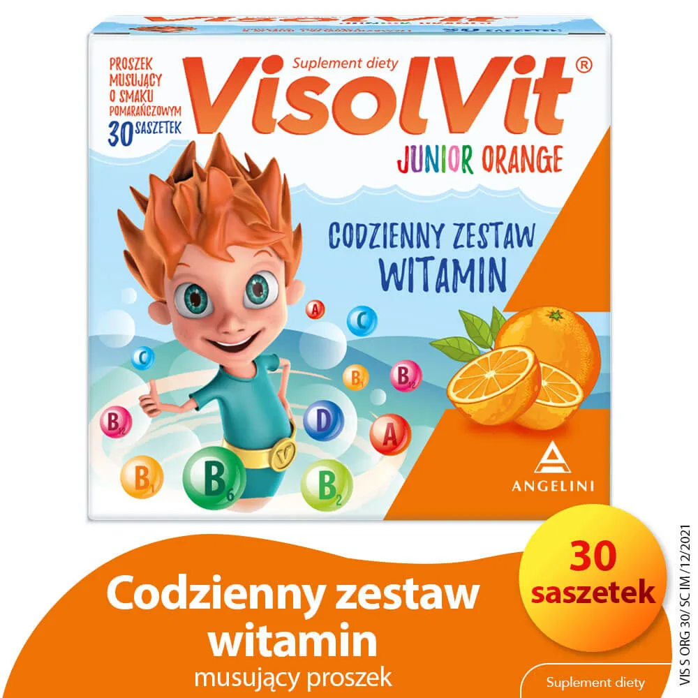 VisolVit Junior Orange, proszek musujący, smak pomarańczowy, 30 saszetek 