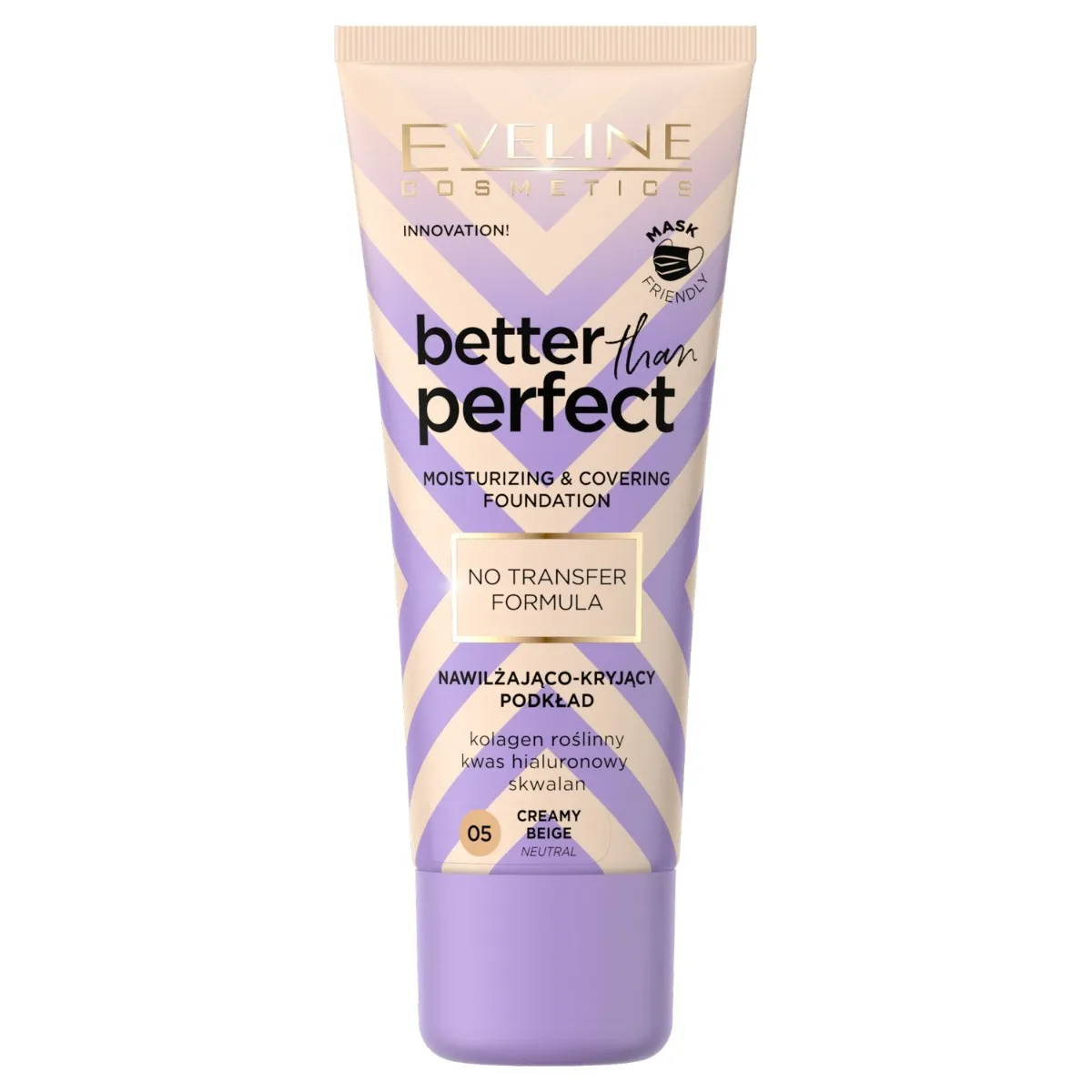 Eveline Cosmetics Better Than Perfect Nawilżająco-kryjący podkład z formułą No Transfer nr 05 Creamy Beige, 30 ml
