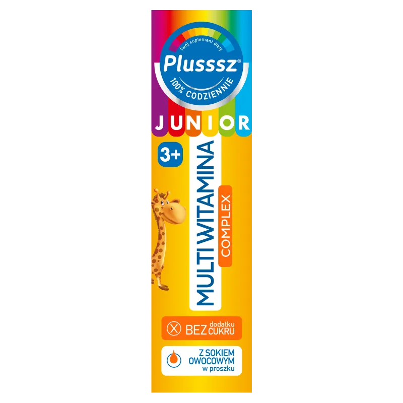 Plusssz Junior Multiwitamina Complex, suplement diety, smak tropikalny, 20 tabletek musujących 