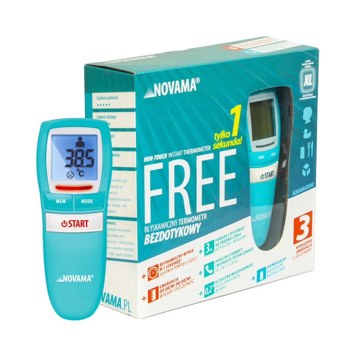 Termometr bezdotykowy NOVAMA Free Colors Aquamarine