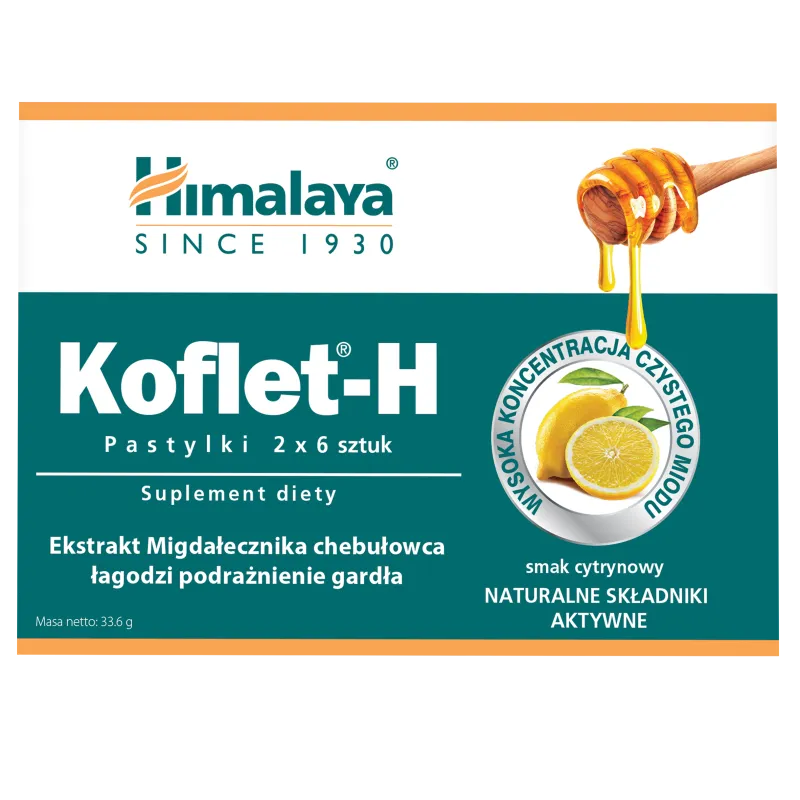 Himalaya Koflet-H, suplement diety, smak cytrynowy, 12 pastylek do ssania