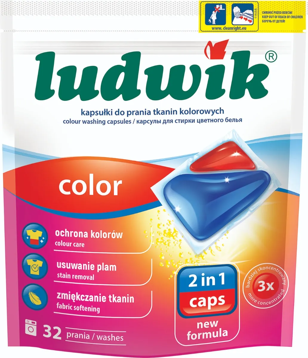 Ludwik Kapsułki do prania tkanin kolorowych Color 2 in 1, 32 szt. 