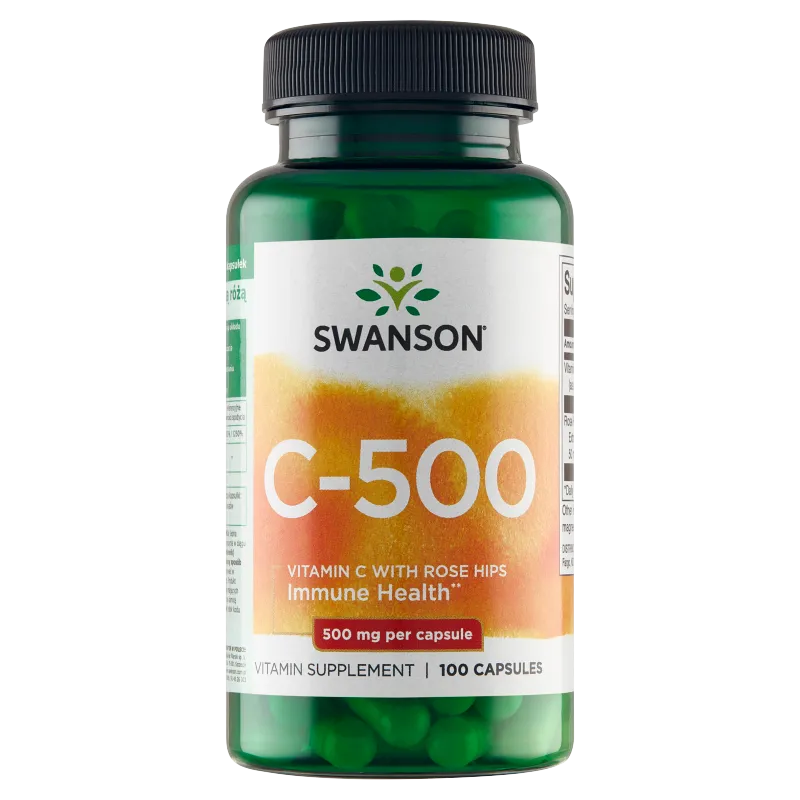 Swanson Witamina C 500 mg z Dziką Różą, suplement diety, 100 kapsułek