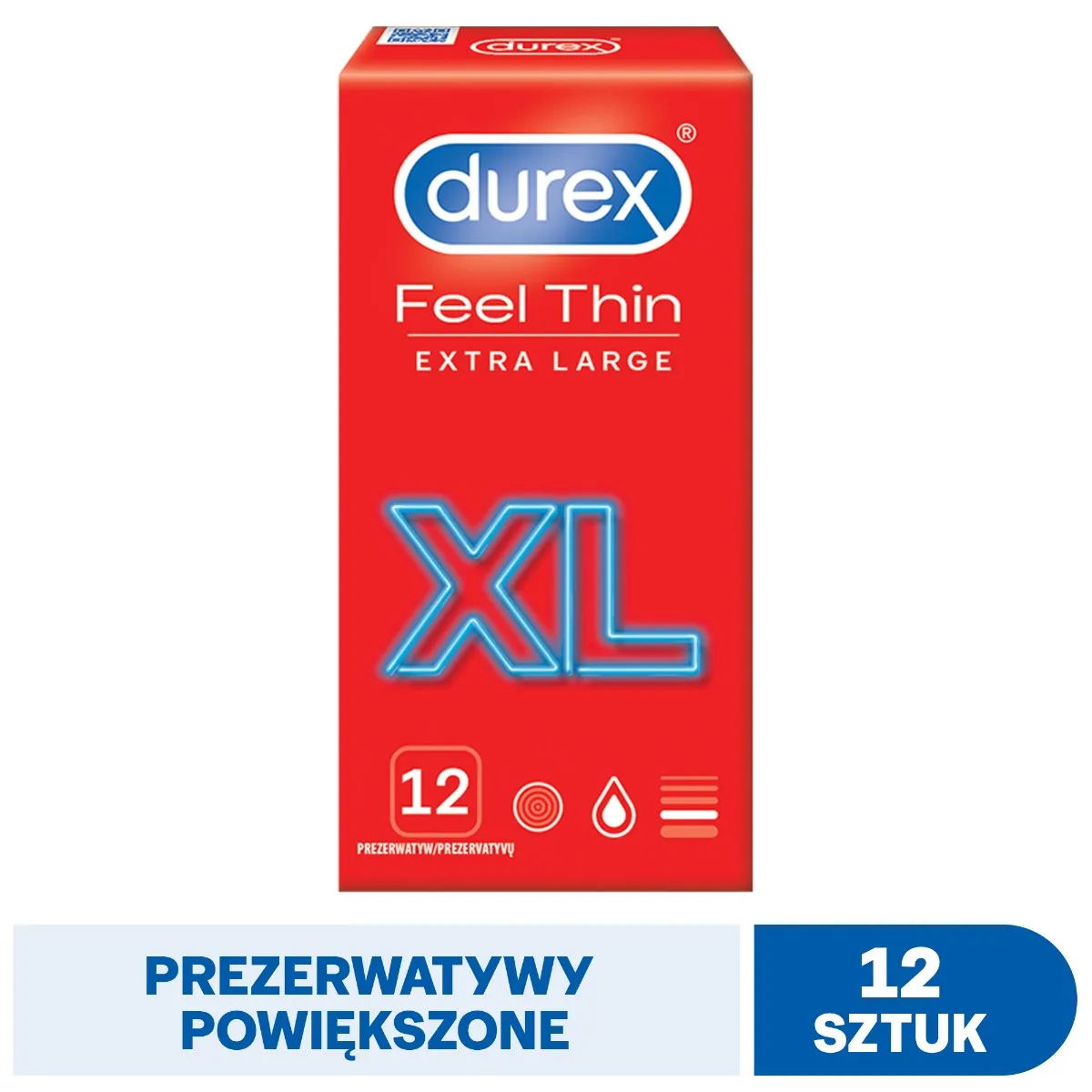 Durex Feel Thin XL prezerwatywy, 12 szt.