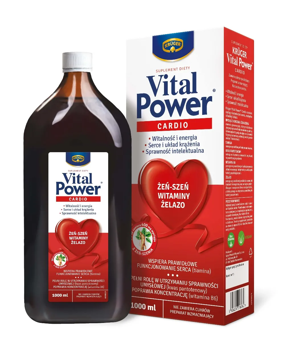 Krüger Vital Power Pro Heart syrop z żeń-szeniem, witaminami i żelazem, 1000 ml
