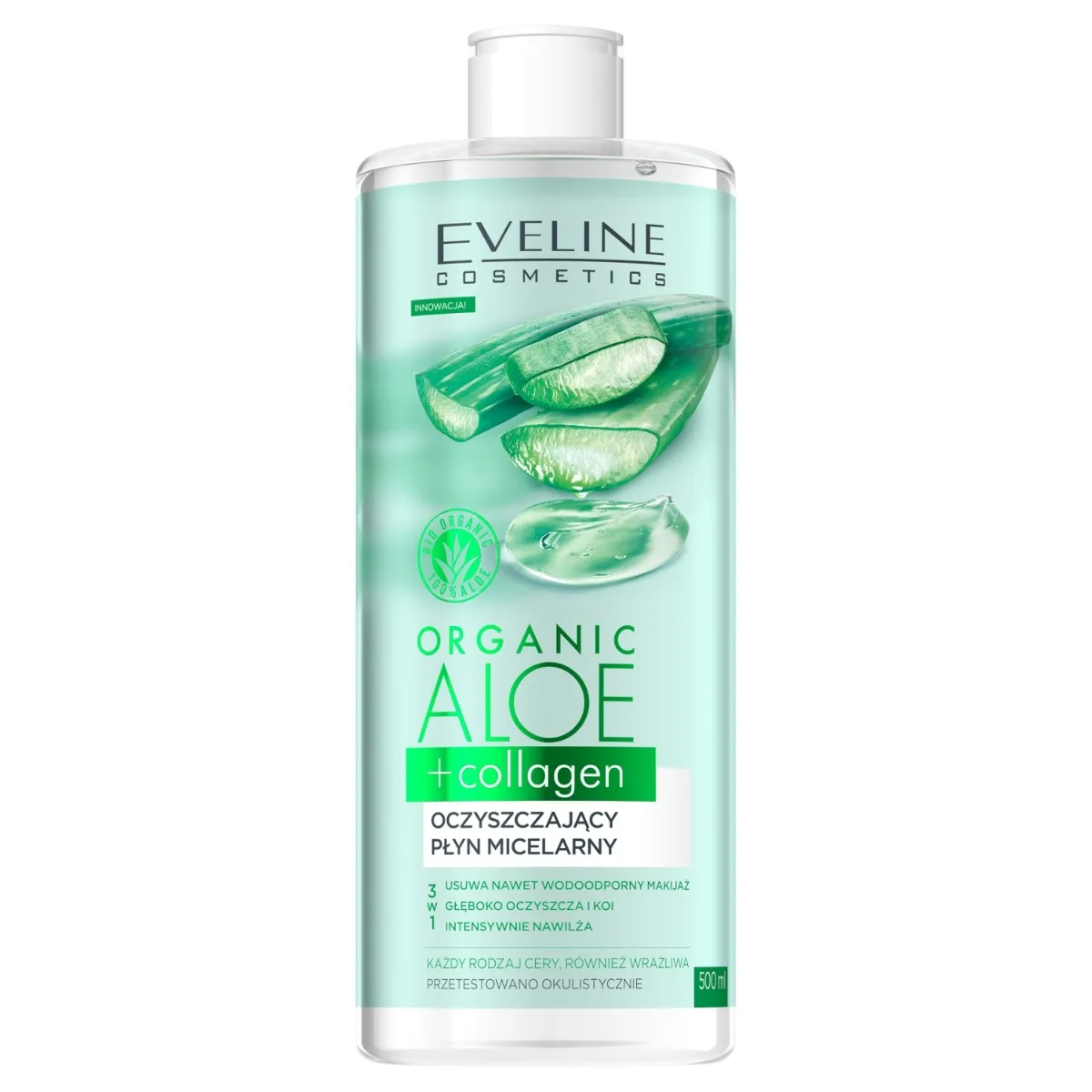 Eveline Cosmetics Organic Aloe + Collagen płyn micelarny oczyszczający, 500 ml