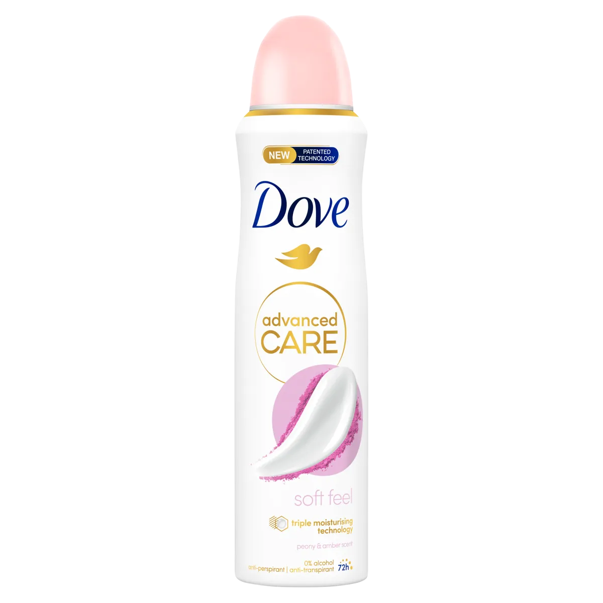 Dove Advanced Care Antyperspirant w aerozolu o zapachu peonii i bursztynu, 150 ml
