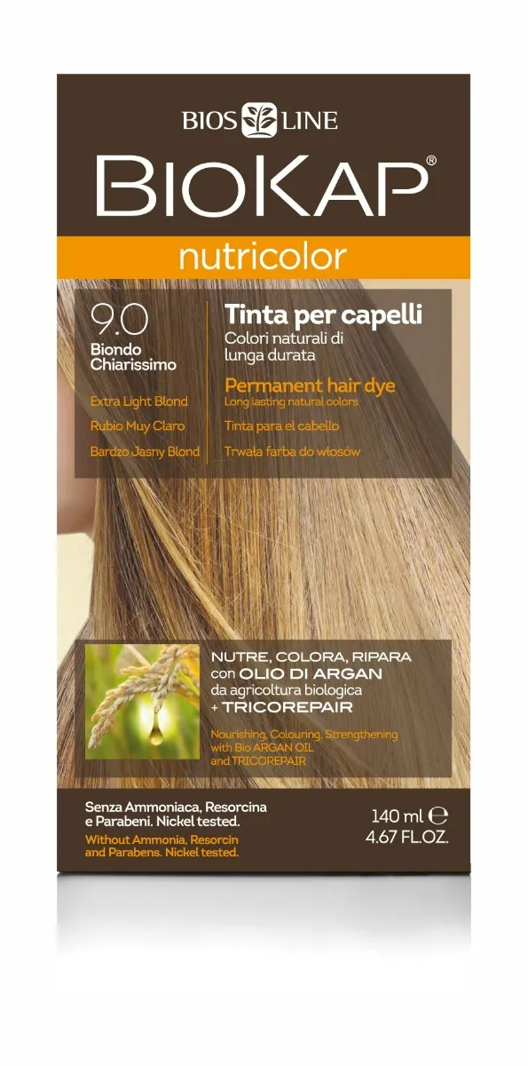 Biokap Nutricolor Farba do włosów 9.0 Bardzo Jasny Blond, 140 ml