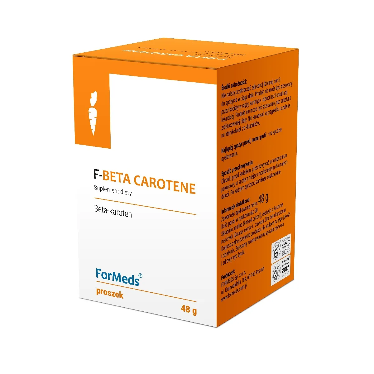 ForMeds F-Beta Carotene, suplement diety, proszek, 60 porcji. Data ważności 01.05.2023