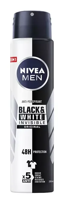 Nivea Men Deo Invisible Black&White, antyperspirant, aerozol 250ml