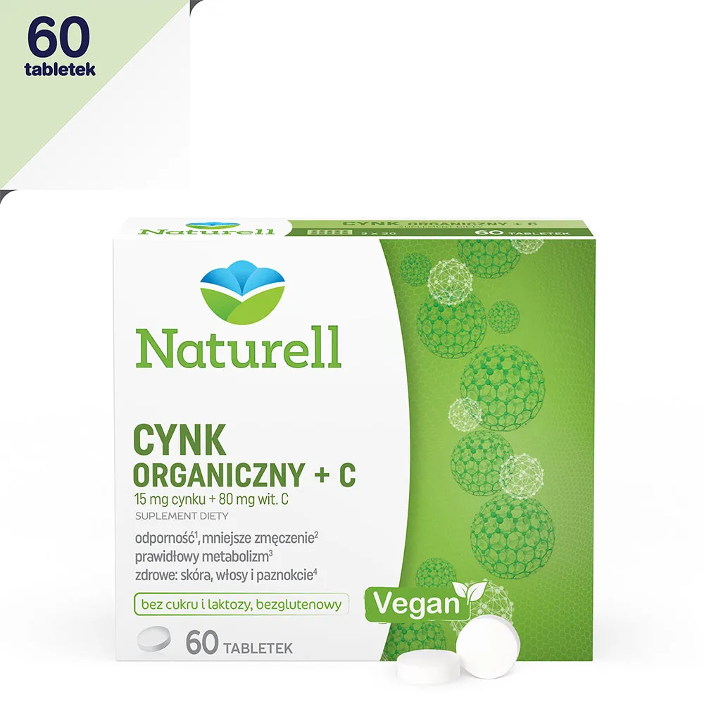 Naturell Cynk Organiczny + C, suplement diety, 60 tabletek