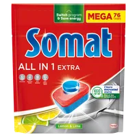 Somat All In One Extra Lemon & Lime tabletki do zmywarek o zapachu cytrynowym, 76 szt.