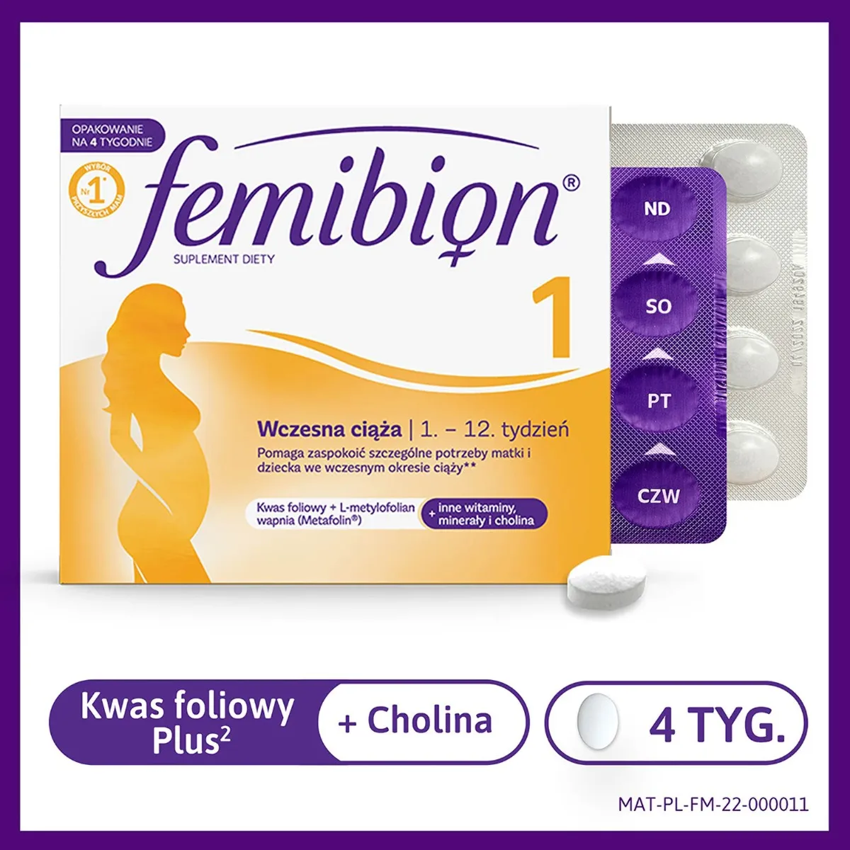 Femibion 1 Wczesna ciąża, suplement diety, 28 tabletek 