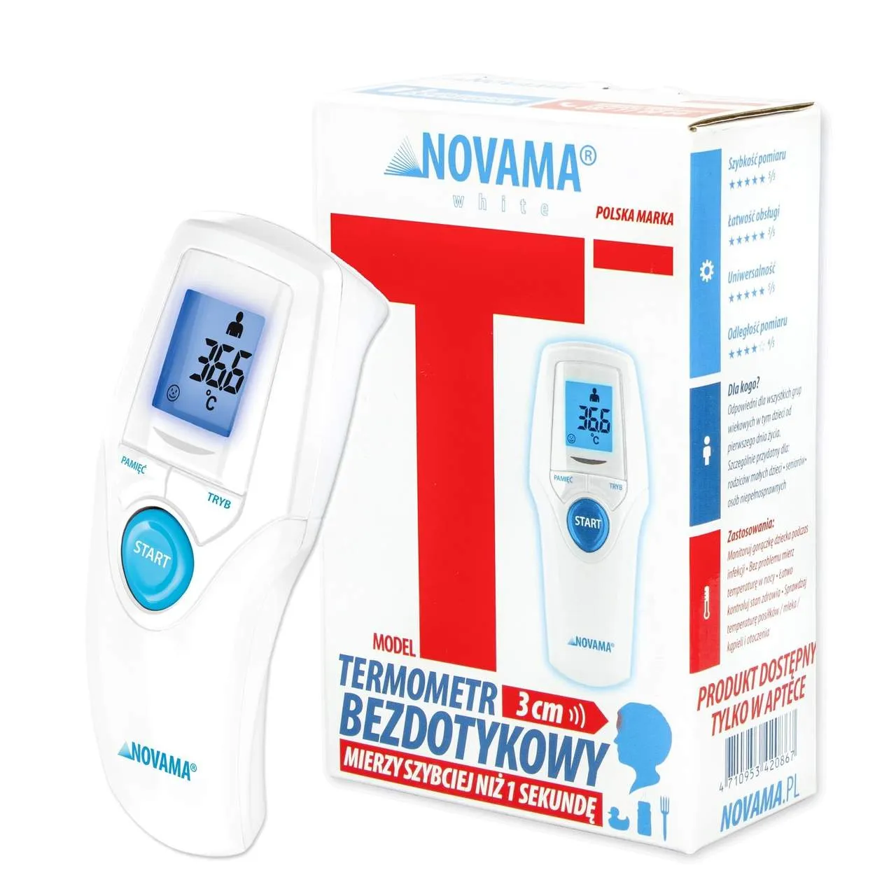 Novama White T1S, termometr bezdotykowy, 1 sztuka