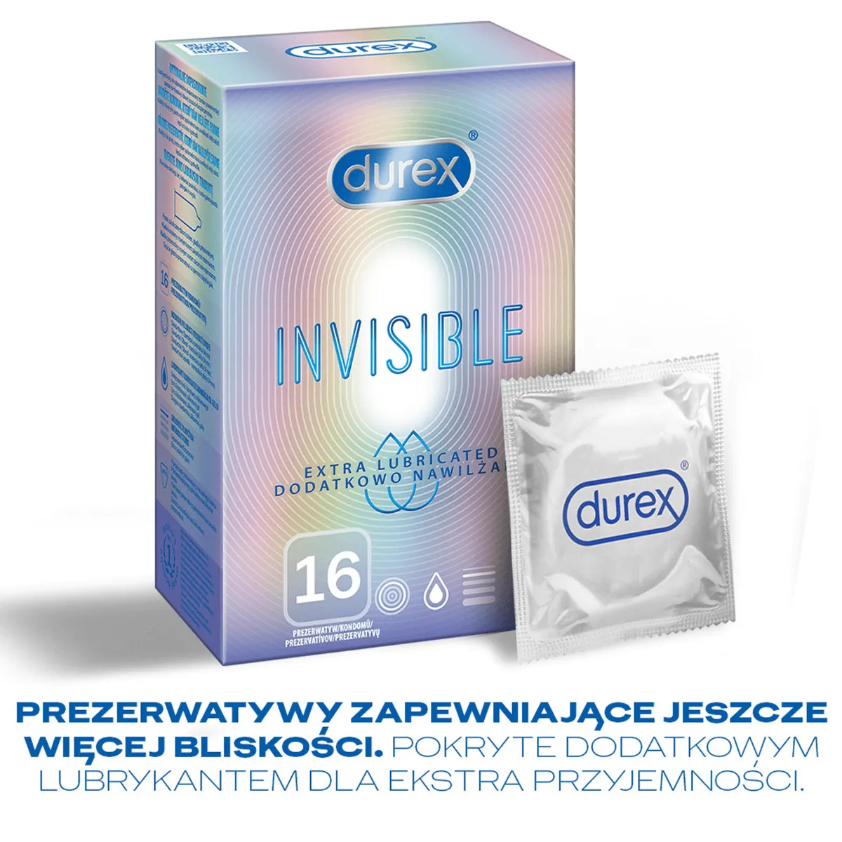 Durex Invisible, prezerwatywy, dodatkowo nawilżane, 16 sztuk 