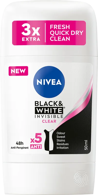 Nivea Black & White Invisible Clear antyperspirant w sztyfcie, 50 ml