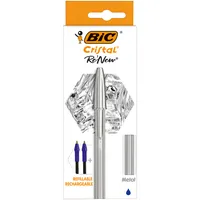 BIC Cristal Re'new Długopis metalowy niebieski + 2 wkłady, 1 szt.