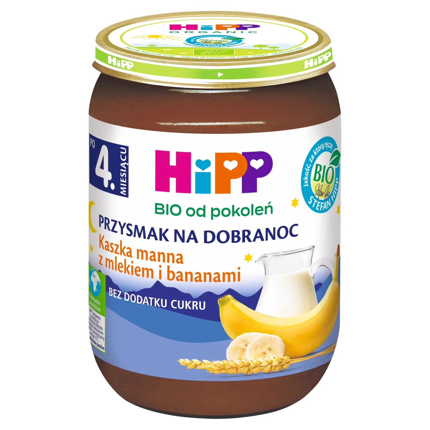 HiPP BIO od pokoleń Kaszka manna z mlekiem i bananami po 4. miesiącu, 190 g