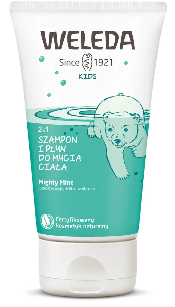 Weleda Kids, szampon i płyn do mycia ciała 2w1, mighty mint, 150 ml