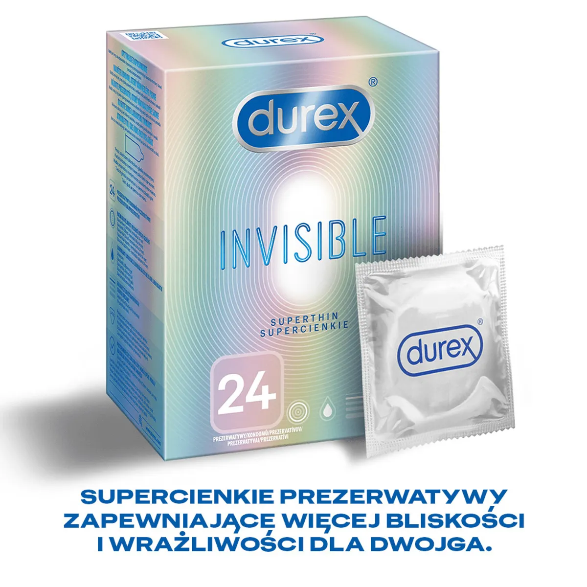 Durex Invisible, prezerwatywy, dla większej bliskości, 24 sztuki 