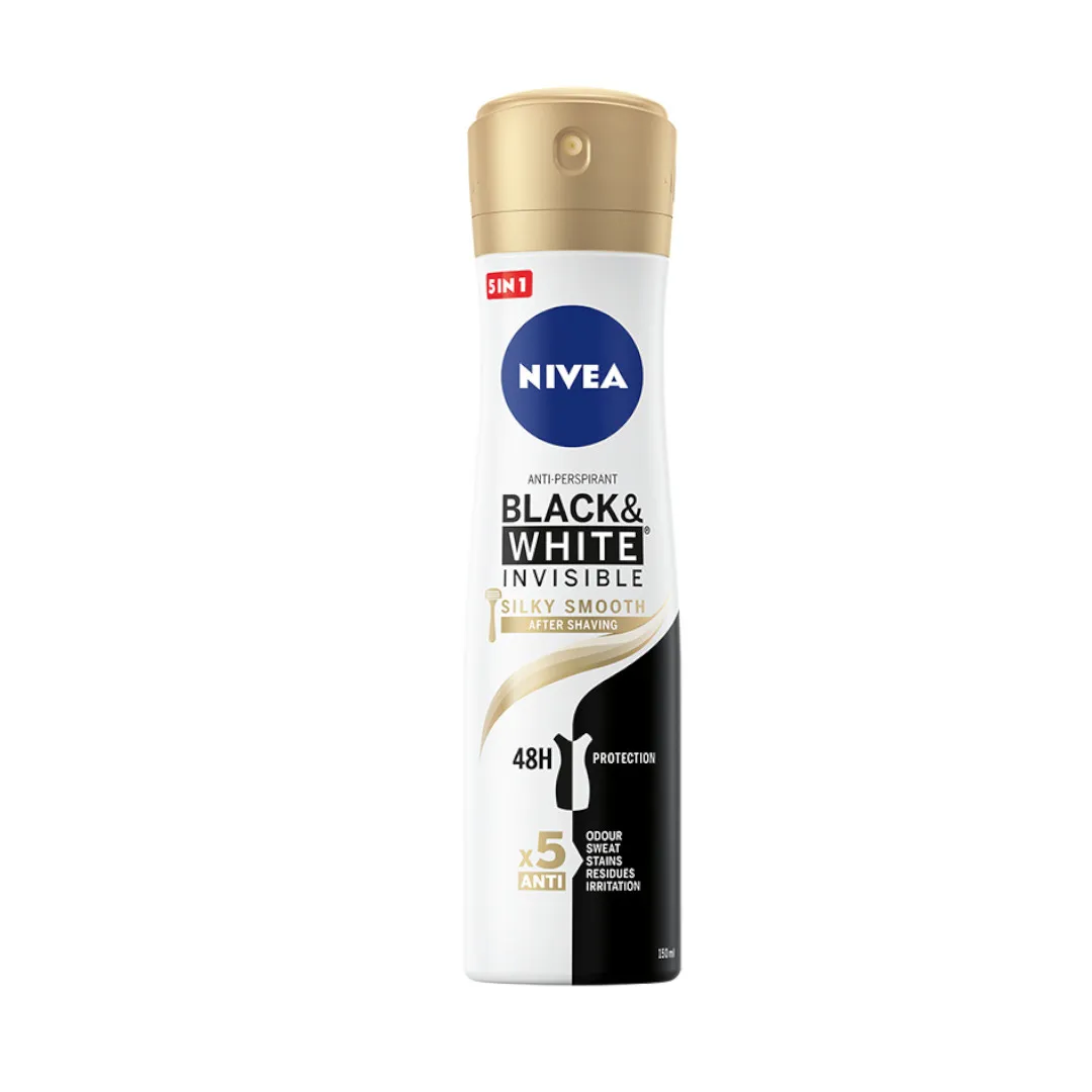 Nivea Black&White Silky Smooth antyperspirant damski w spray'u, 150 ml
