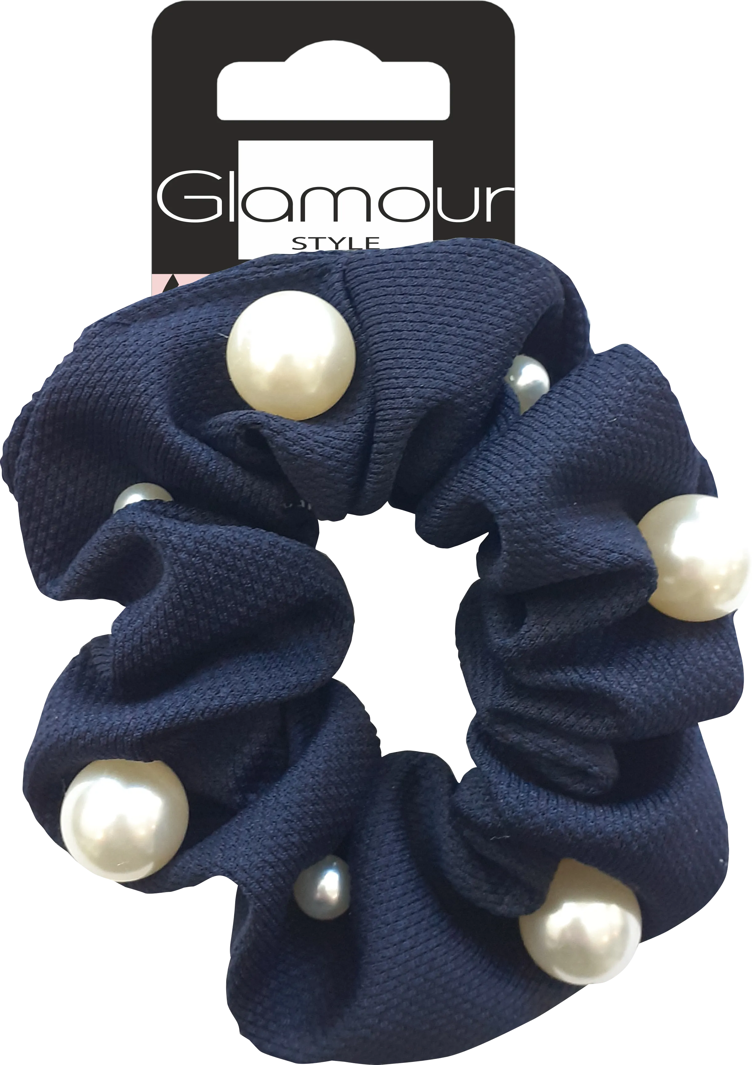 Glamour zawijka-scrunchie do włosów perełkami o różnej wielkości, granatowa, 1 szt.
