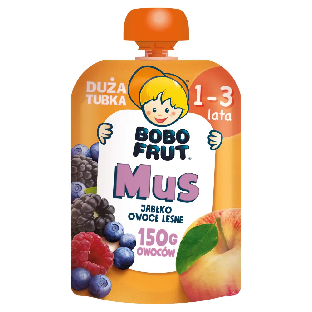 Bobo Frut Mus w tubce owoce leśne dla dzieci po 1 roku życia, 150 g. Data ważności 31.05.2024