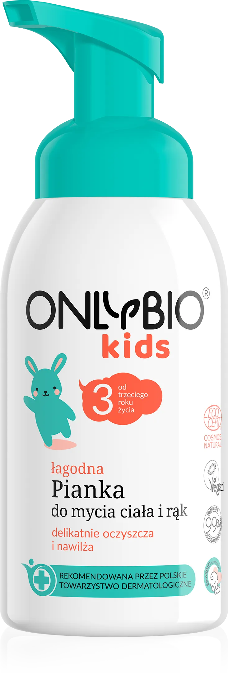 OnlyBio Kids łagodna pianka do mycia ciała i rąk od 3. roku życia, 300 ml