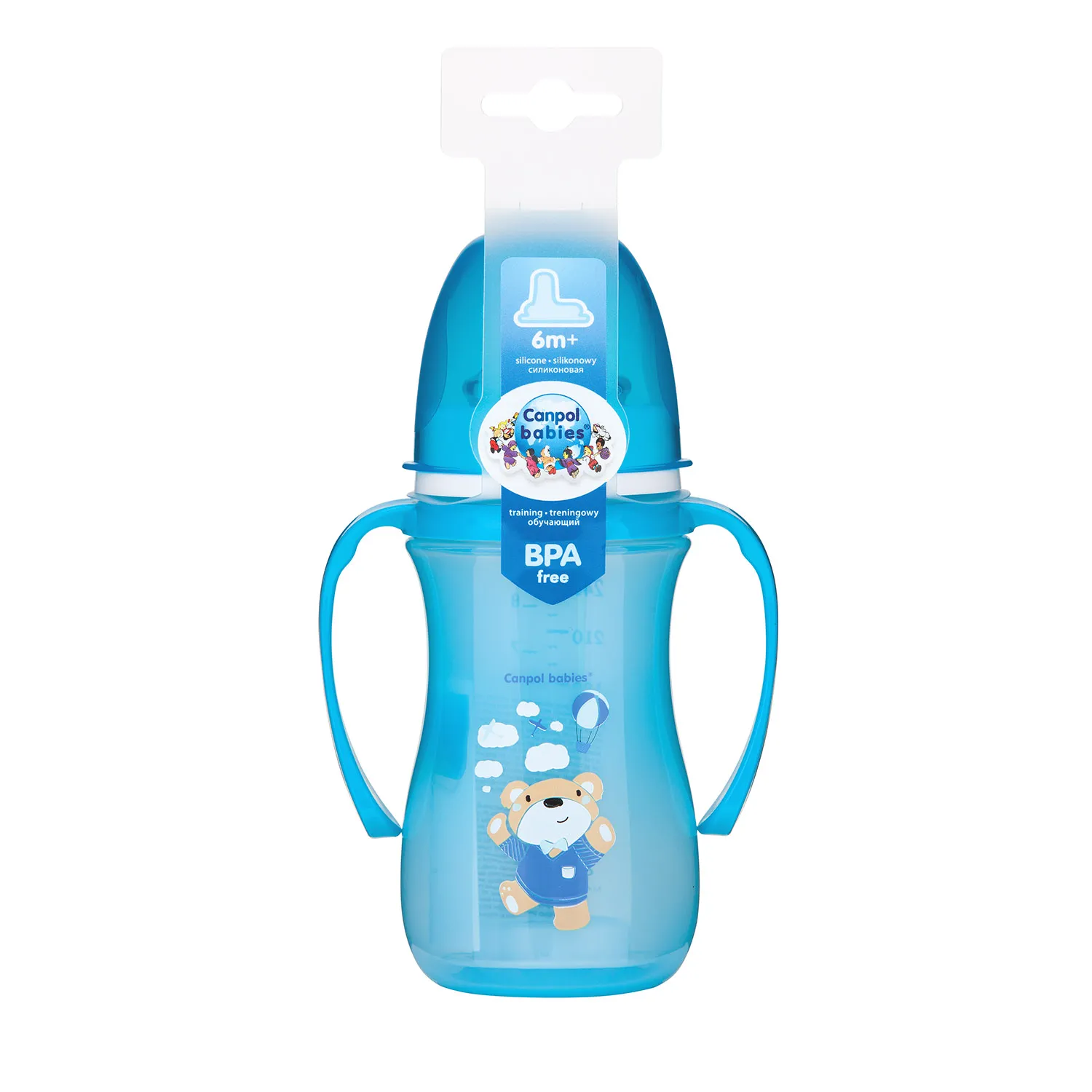 Canpol Babies, kubek treningowy z miękkim ustnikiem i uchwytami, od 6 miesiąca 35/208_blu, 240 ml