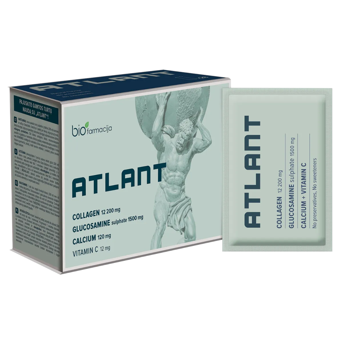 Biofarmacja ATLANT kompleks kolagenowo-glukozaminowy z dodatkiem wapnia i witaminy C, 30 saszetek