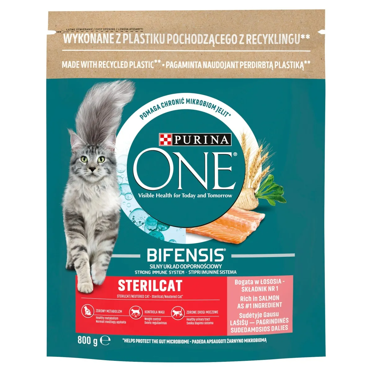 Purina ONE Sterilcat Catsalomon&Wheat, karma dla kotów, 800 g Data ważności 30.06.2024
