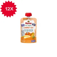 Holle BIO Carrot Cat Mus Marchewkowy Kotek z marchewki, mango, banana i gruszki dla niemowląt powyżej 6. miesiąca życia,12 x 100 g