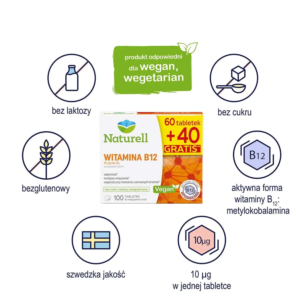 Naturell Witamina B12, suplement diety, 100 tabletek do żucia 