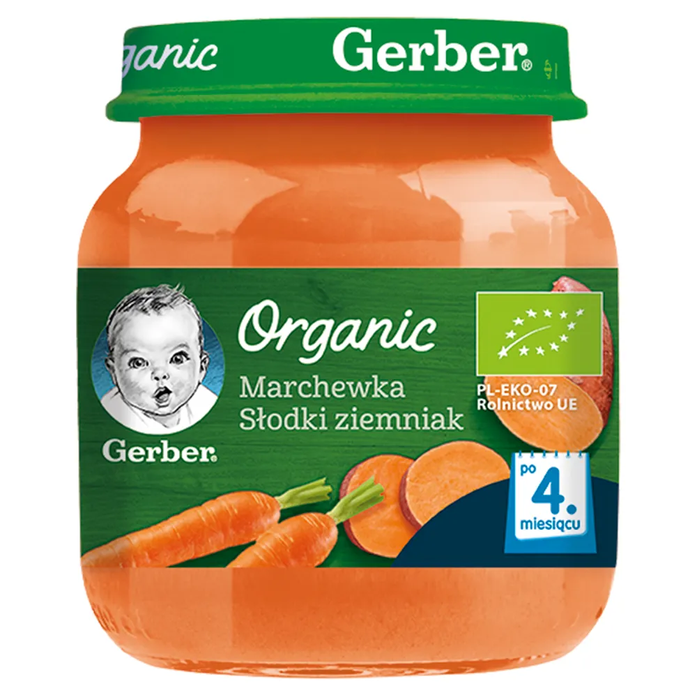 Gerber Organic obiadek marchewka-słodki ziemniak dla niemowląt po 4 miesiącu, 125 g