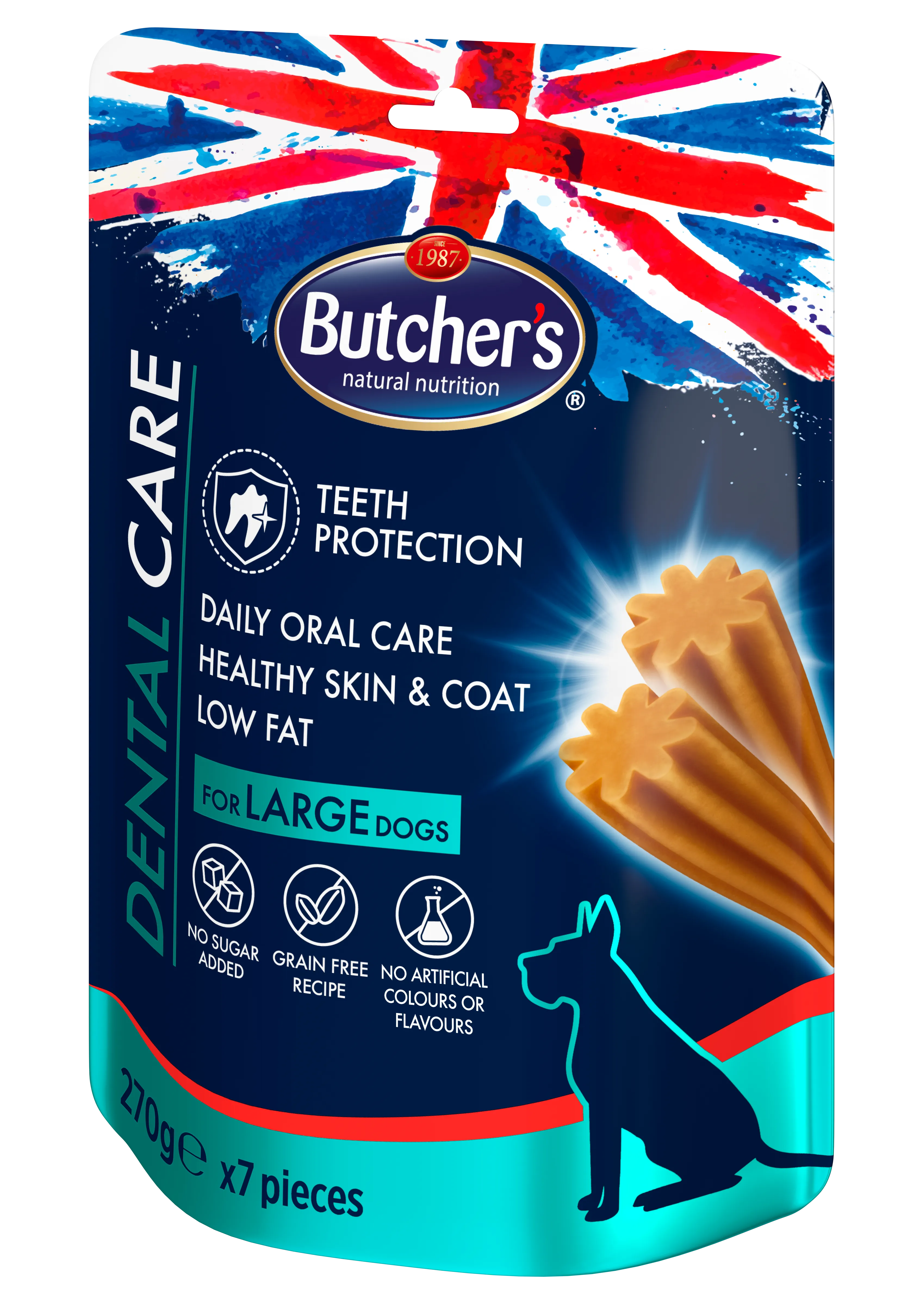 Butcher’s Dental Care Large saszetka z przekąskami chroniącymi zęby dla dużych psów, 270 g