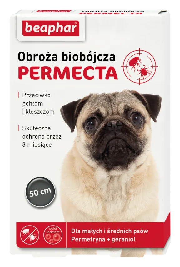 Bephar Permecta obroża biobójcza przeciw pchłom i kleszczom dla psów ras małych i średnich, 1 szt.
