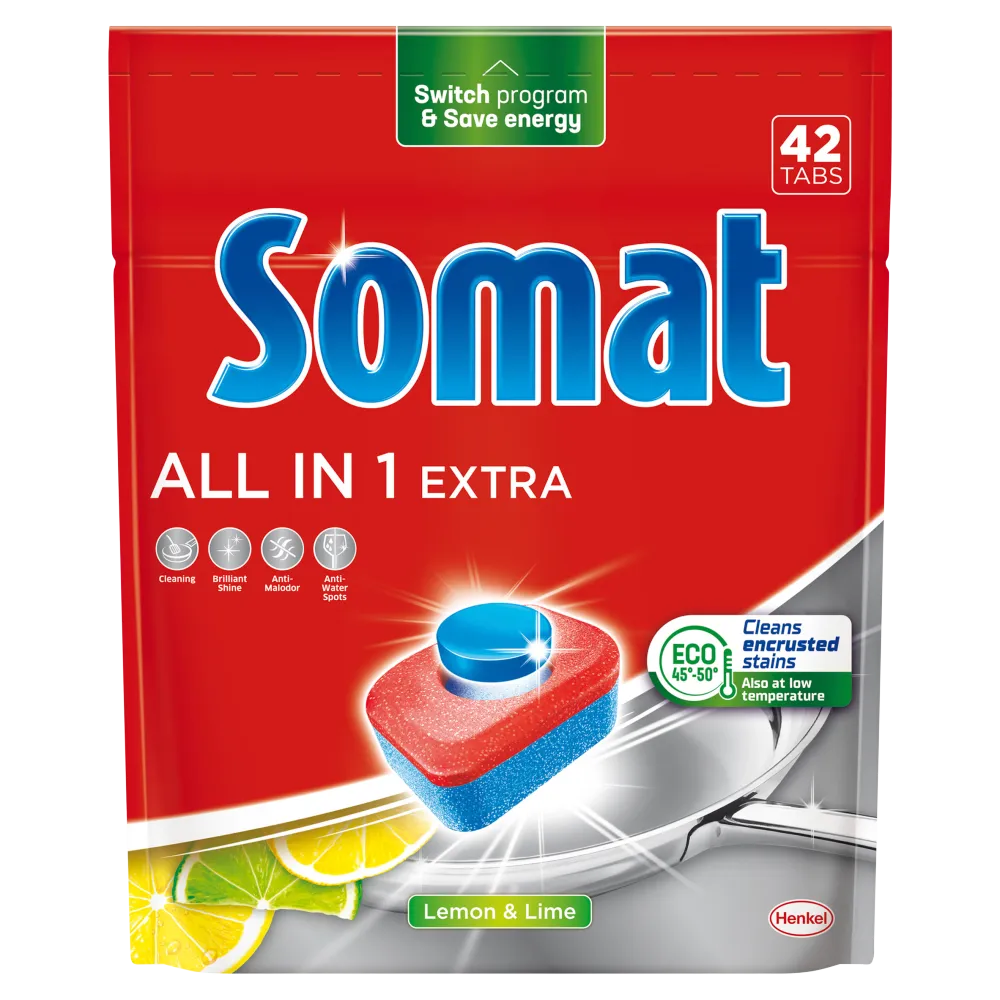 Somat All In One Extra Lemon & Lime tabletki do zmywarek o zapachu cytrynowym, 42 szt.