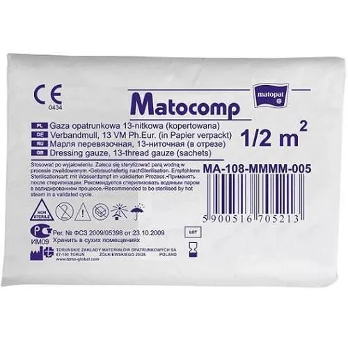 Matocomp gaza opatrunkowa niejałowa 13-nitkowa 1/2m², 50 sztuk