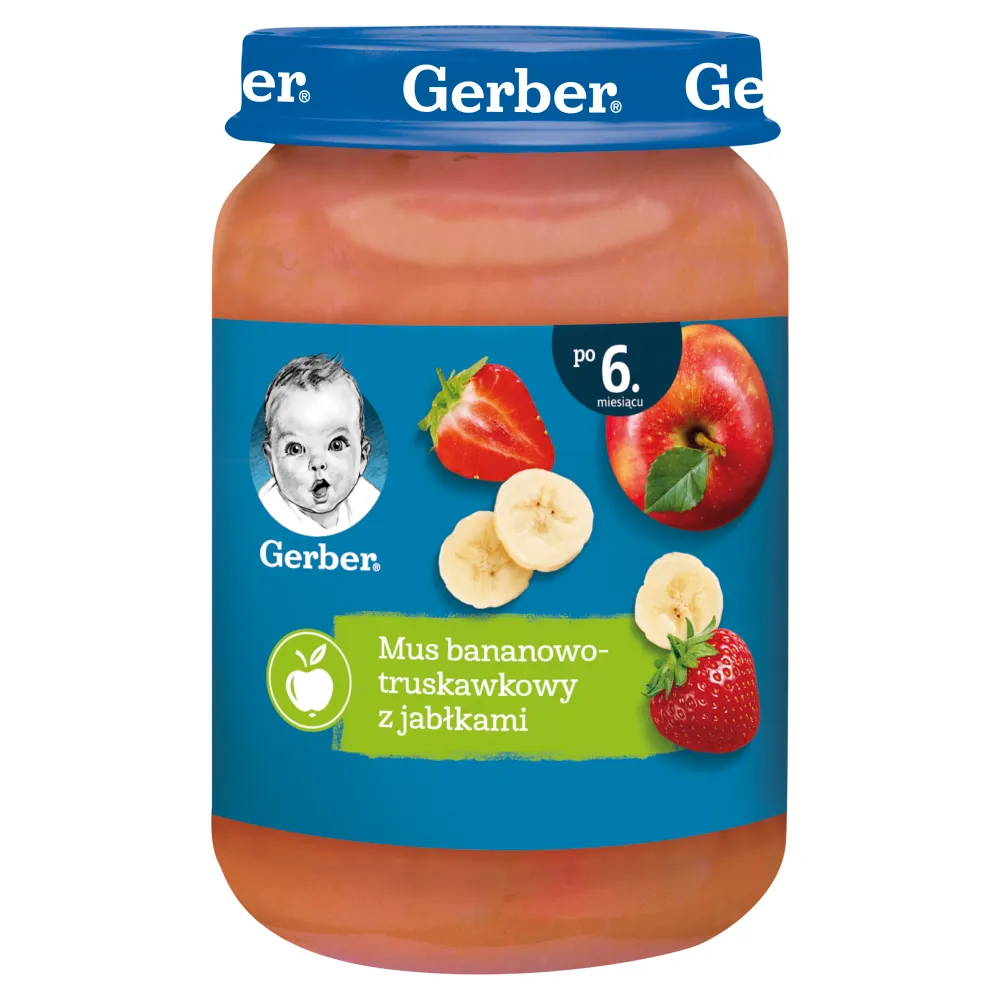 Gerber deserek mus bananowo-truskawkowy z jabłkami dla niemowląt poniżej 6 roku życia, 190 g