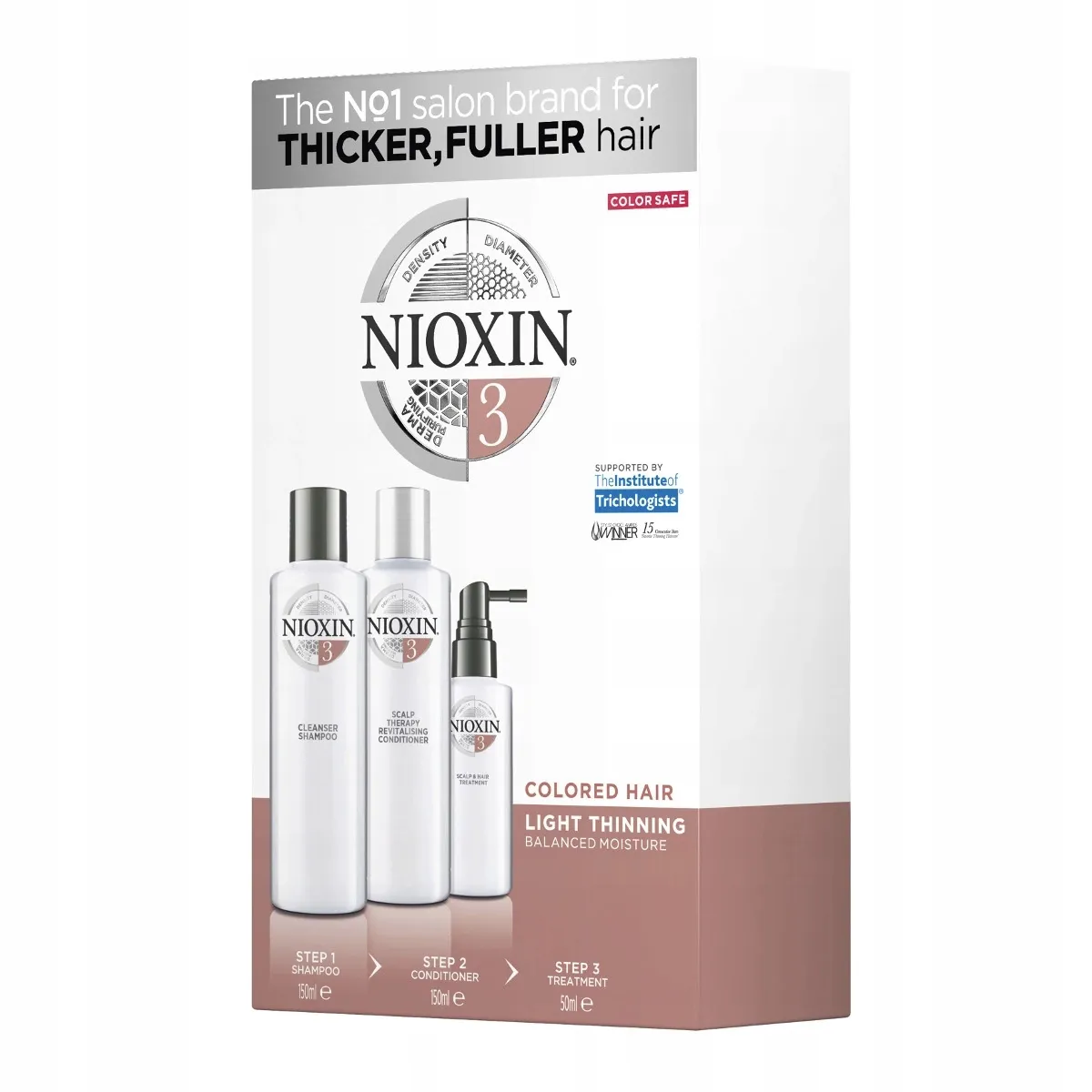 Zestaw Nioxin System, szampon, odżywka, kuracja, 150 ml + 150 ml + 50 ml
