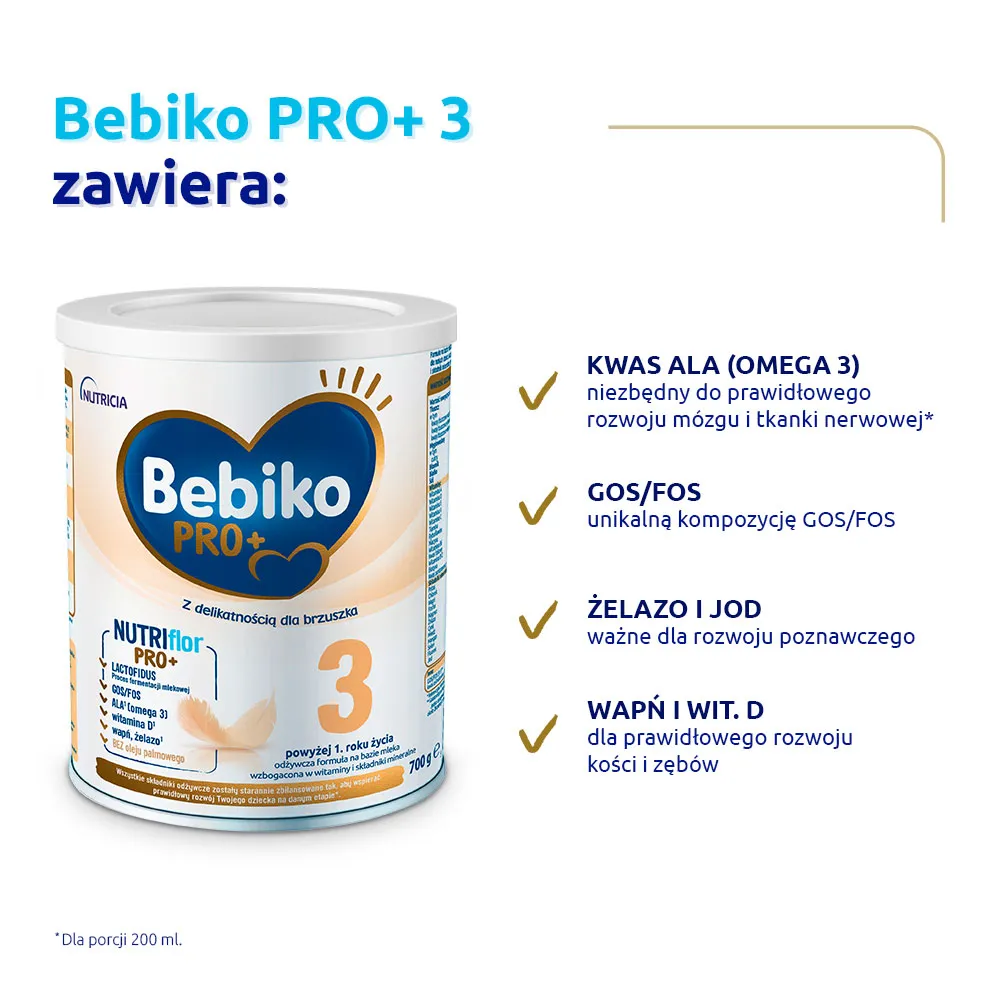Bebiko PRO+ 3, odżywcza formuła na bazie mleka dla dzieci powyżej 1. roku życia, 700 g 